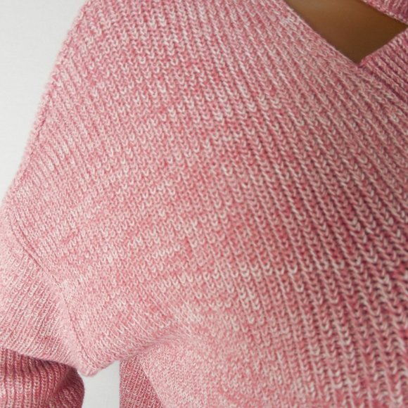 ANA Sweater L Casual Hi/Low Hem Red Heather X-Neck Oversized Fit Long Sleeves - Picture 6 of 13